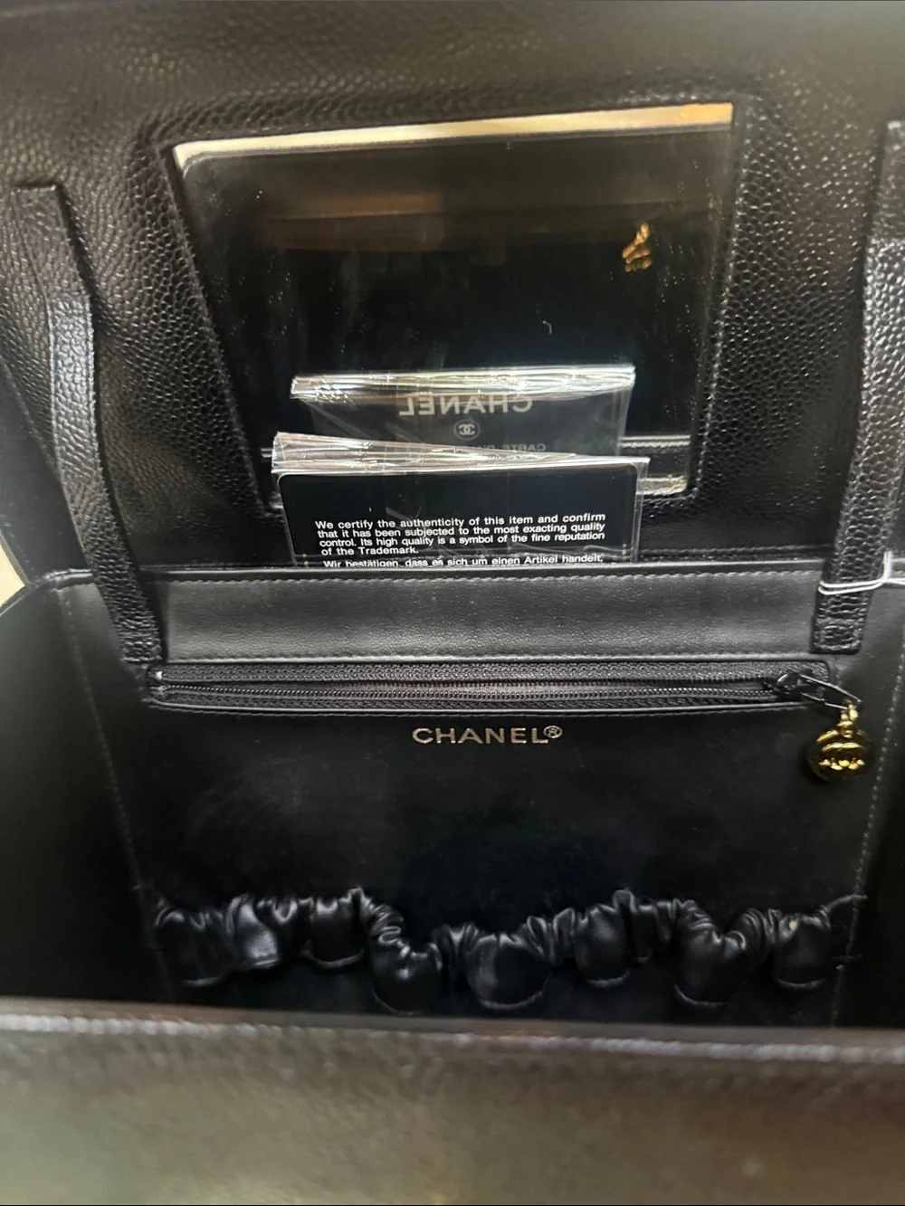 CHANEL Black Top-Handle Vanity Box Bag with Gold CC Medallion and large CC